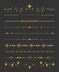 Naklejka premium Decorative celestial dividers with space elements. For tarot, astrology, magical cards and frames. Vector illustration