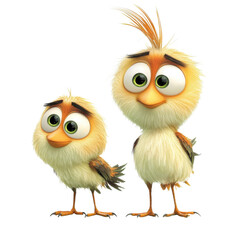 Fototapeta premium Cute Cartoon Birds Whimsical Theme on transparent background.