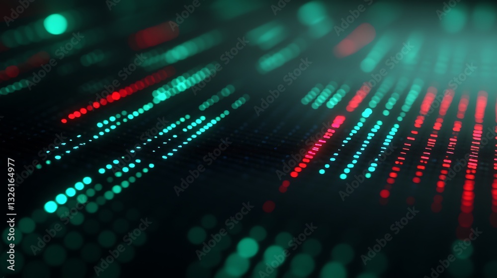 Poster abstract colorful digital background with green and red light patterns for technology and data visua