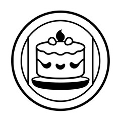A vector illustration of a tiered cake icon inside a circular frame, perfect for logos and dessert-themed designs.