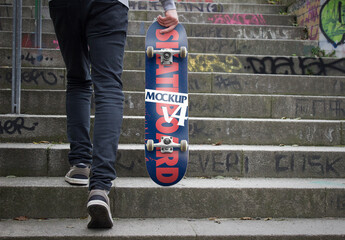 Mockup of a Skater with a Skateboard Deck