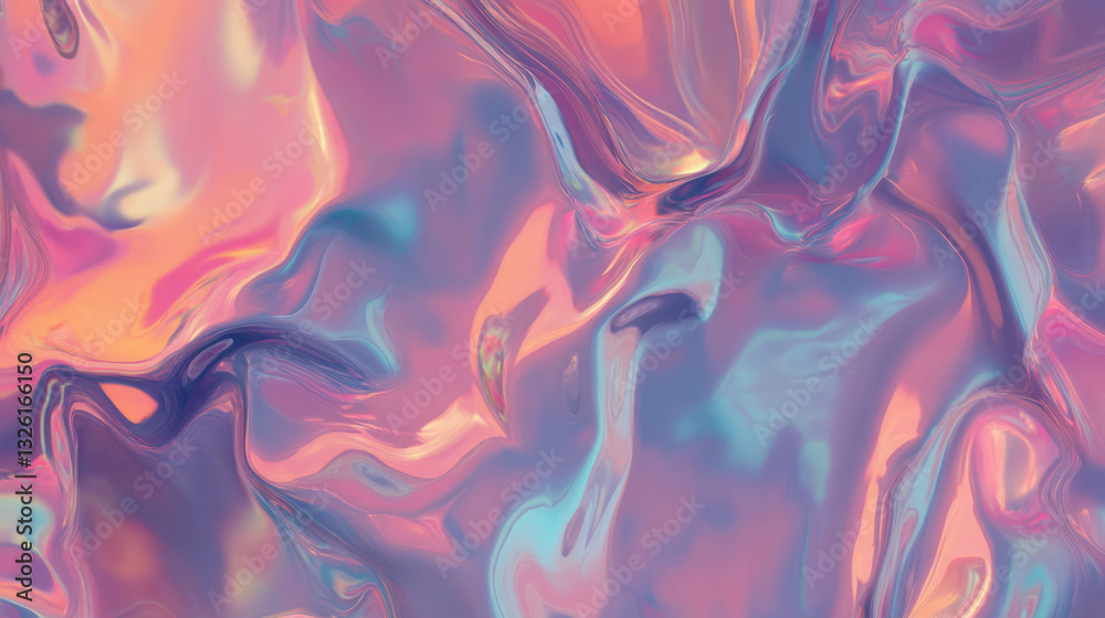 Poster Iridescent fluid texture with abstract swirls and vivid colors for creative design