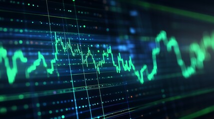 Fototapeta premium Abstract Data Visualization with Green Line Graph on Blue Background for Financial and Technology Themes