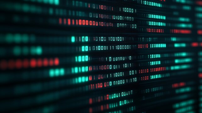 Abstract Digital Background with Binary Code and Glowing Light Patterns for Technology and Data Concepts