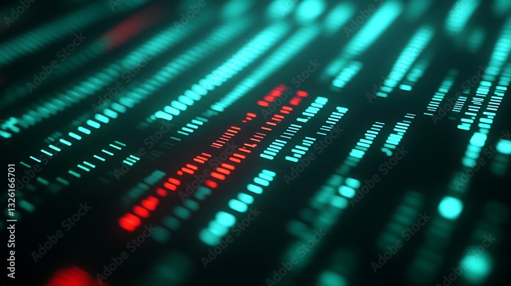 Poster abstract digital background with colorful light patterns and lines in teal and red shades for tech t