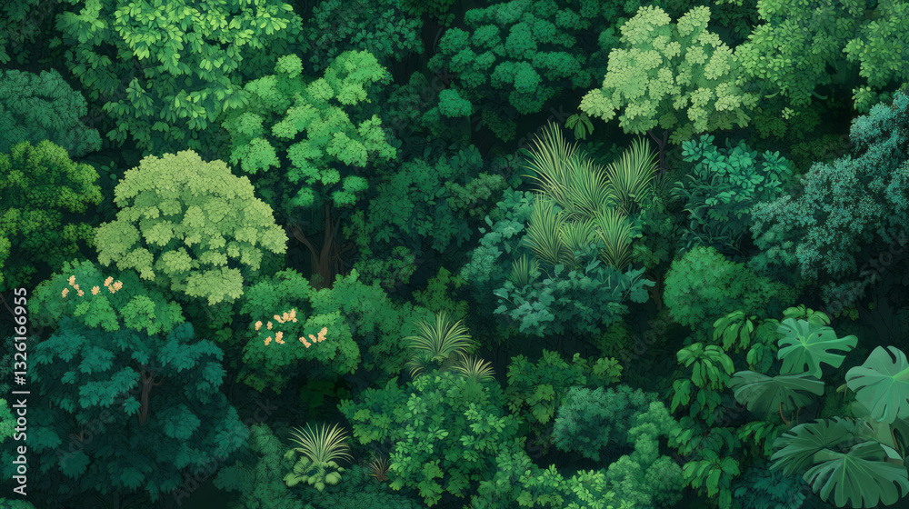 Poster enchanting lush forest texture with dense trees and foliage