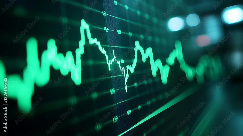 Poster abstract digital background with green financial chart dynamics and data visualization for financial