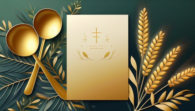 Chic invitation template for a Holy Communion event featuring stylish gold accents and elegant floral details. Perfect for a memorable occasion