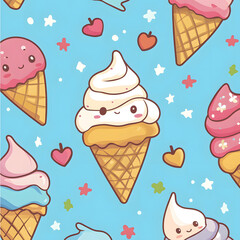 Adorable Ice Cream Cones and Swirls Pattern