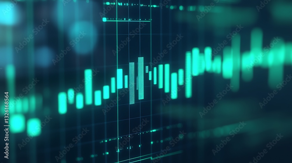 Poster abstract digital data visualization with graph patterns and blue green highlights in modern technolo