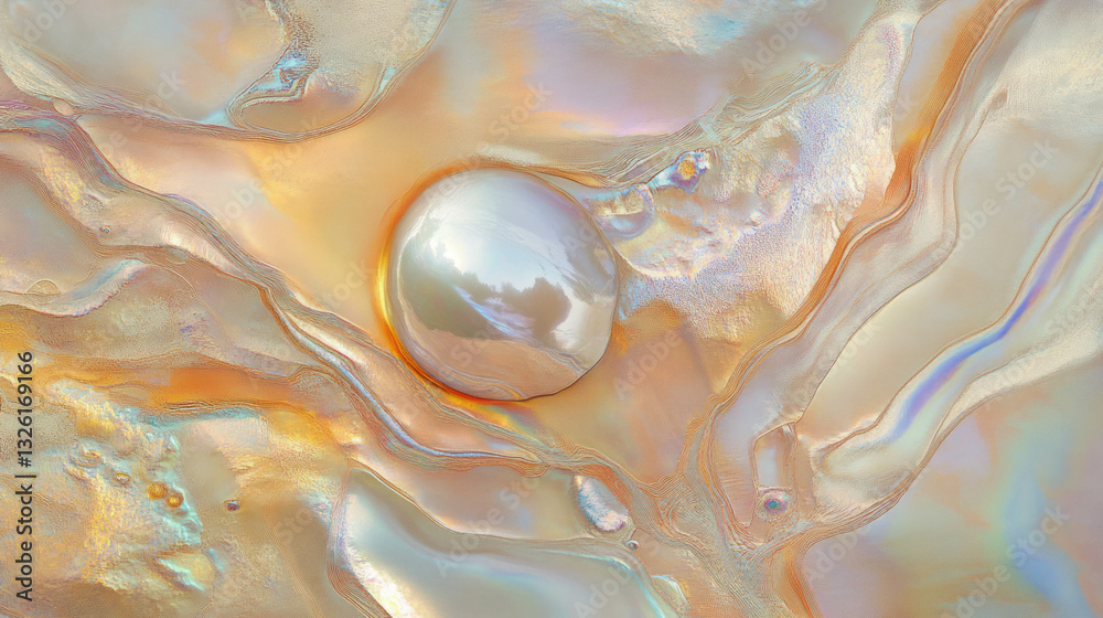 Poster iridescent pearl texture with lustrous chaos elements