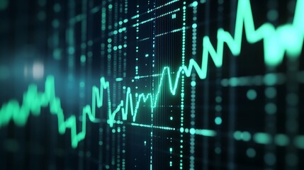 Fototapeta premium Abstract Digital Data Visualization with Green Lines and Grid Background for Technology and Finance Concepts