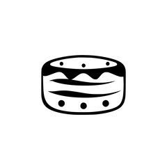 Black and White Layer Cake Illustration: A stylized image featuring a cake with three layers, adorned with dots and wavy icing, all set against a stark white background.