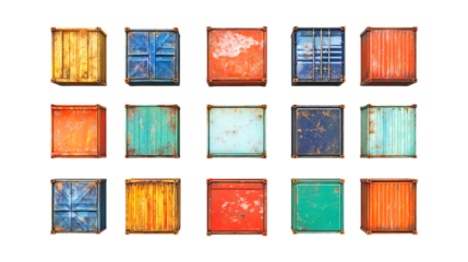 Pack Container Set Against Transparent Background for Logistics Graphics, Shipping Illustrations, or Industrial Branding