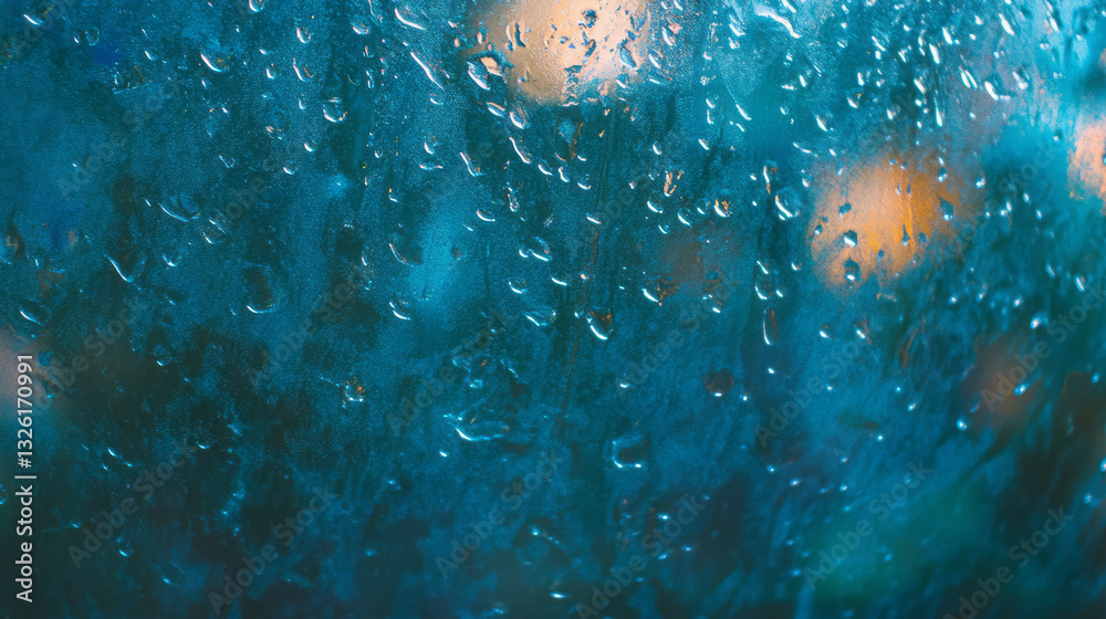 Poster raindrops on window with blurred urban lights for abstract design