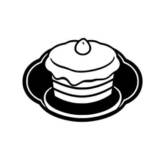 Stylized Black and White Illustration of a Layered Cake on an Ornate Platter, Topped with a Single Dot.