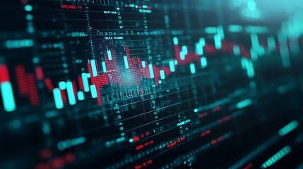 Fototapeta premium Abstract Digital Financial Data Visualization with Graphs and Charts in Red and Blue Colors on a Dark Background