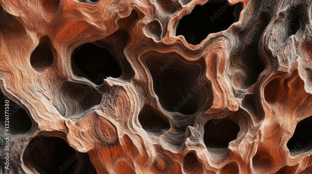 Poster Abstract redwood lace burl texture with intricate voids and patterns