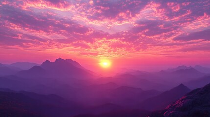 Fototapeta premium Breathtaking Sunset Casting Warm Hues Over Majestic Mountain Peaks Creating Tranquil Scenic View