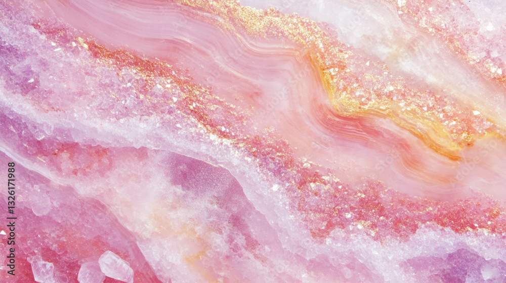Aufkleber Abstract texture of rose quartz sand and crystals with a chaotic flow for art and design