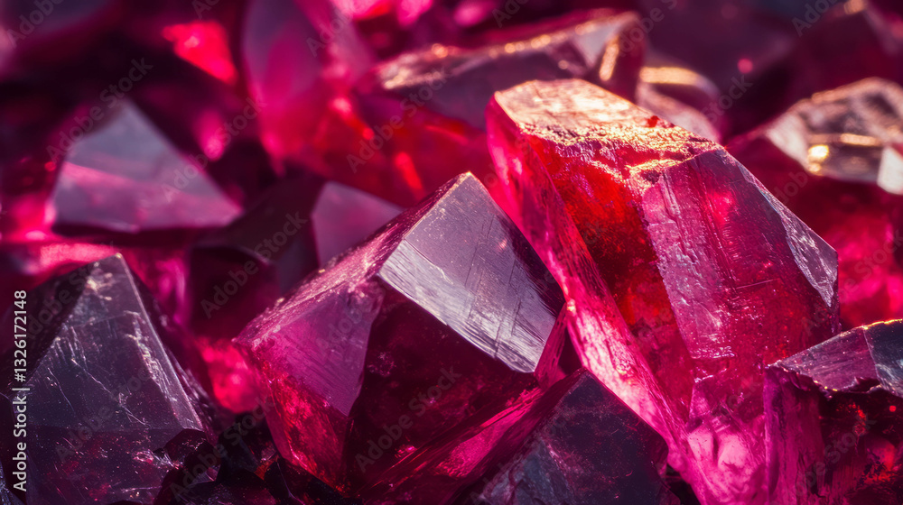 Poster vibrant ruby texture with red gemstone chaos for design and decoration