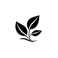 Minimalist Black Leafy Plant Icon on White Background, Representing Nature, Growth, and Organic Forms.