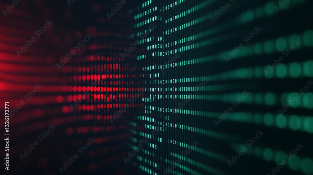 Poster abstract digital matrix background with vibrant red and green data streams flowing in a futuristic d