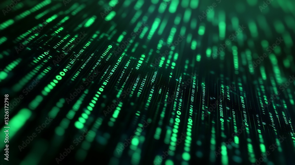 Poster abstract digital matrix of green hues representing data flow and binary code in modern technology