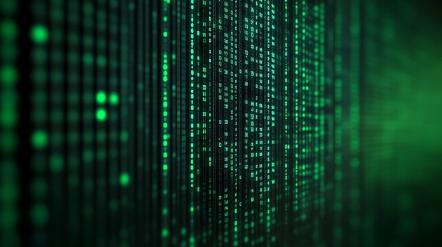 Abstract Digital Matrix with Green Binary Code Background Representing Technology and Data Concepts