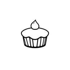 Minimalist Black and White Outline Illustration of a Cupcake with a Single Cream Swirl on a Clean White Background.