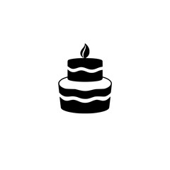 Minimalist Two-Tiered Cake Illustration with Lit Candle in Silhouette, on White Background.