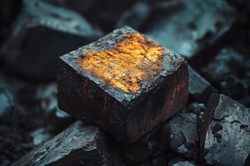 A close-up view of a metal fragment on top of a pile of rocks, suitable for use in images about nature, science, or technology