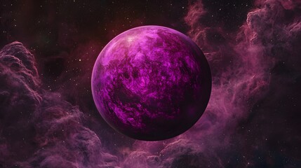 Glowing purple planet in the sky reflecting cosmic wonders surrounded by a vibrant universe of stars and light