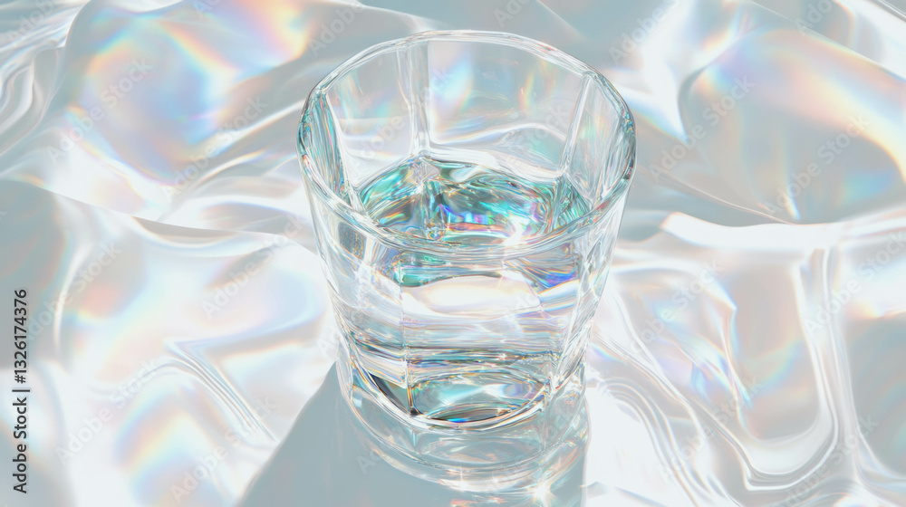 Poster abstract chaos of reflections from smooth glass on iridescent surface