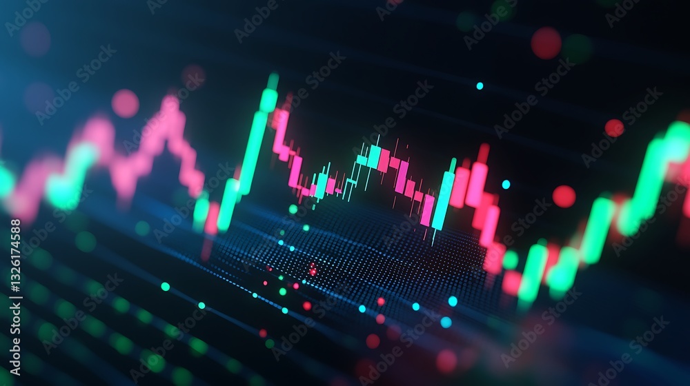 Poster abstract digital stock market graph with colorful candlestick patterns and data visualizations in da