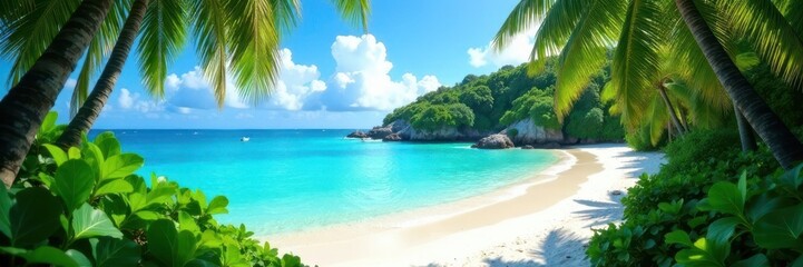 Lush jungle meets turquoise ocean, white sand beach , palm trees, adventure, wildlife