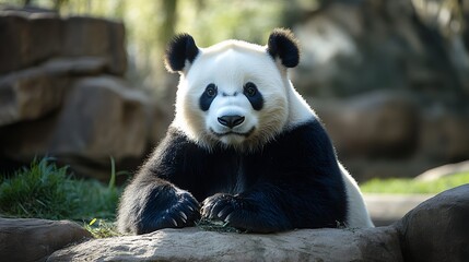 Fototapeta premium Relaxed Panda Bear Portrait In Natural Enclosure