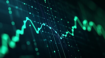 Abstract digital visualization of financial trends with bright green lines on dark background