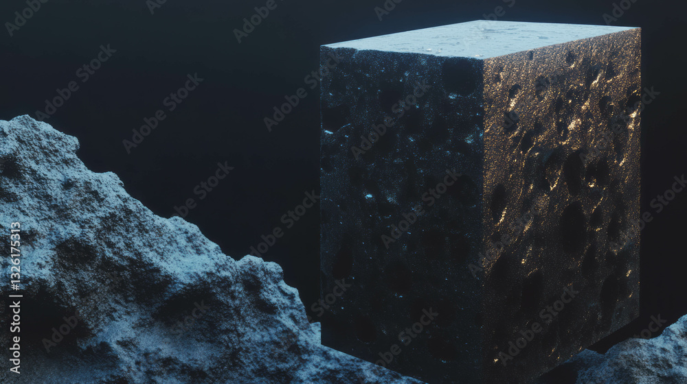 Poster mysterious tektite and aerogel texture in abstract chaos design