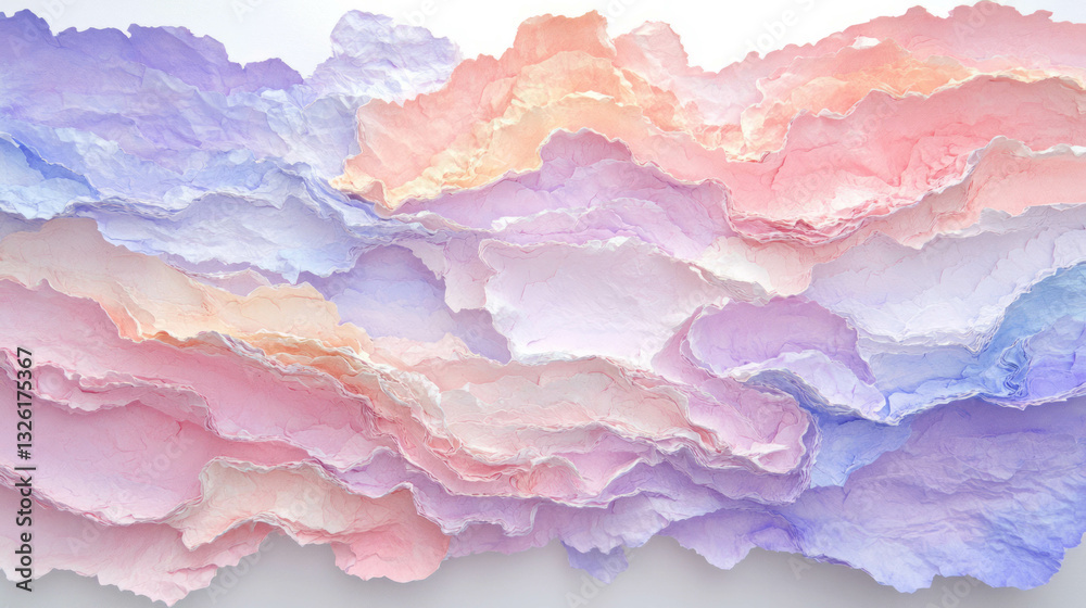 Poster abstract chaotic layers of textured paper in soft pastel colors for artistic design inspiration