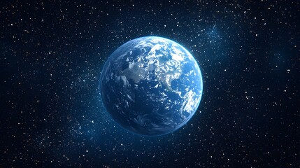 Fototapeta premium An isolated glowing planet in deep space softly illuminated against a dark cosmic background evoking a sense of wonder