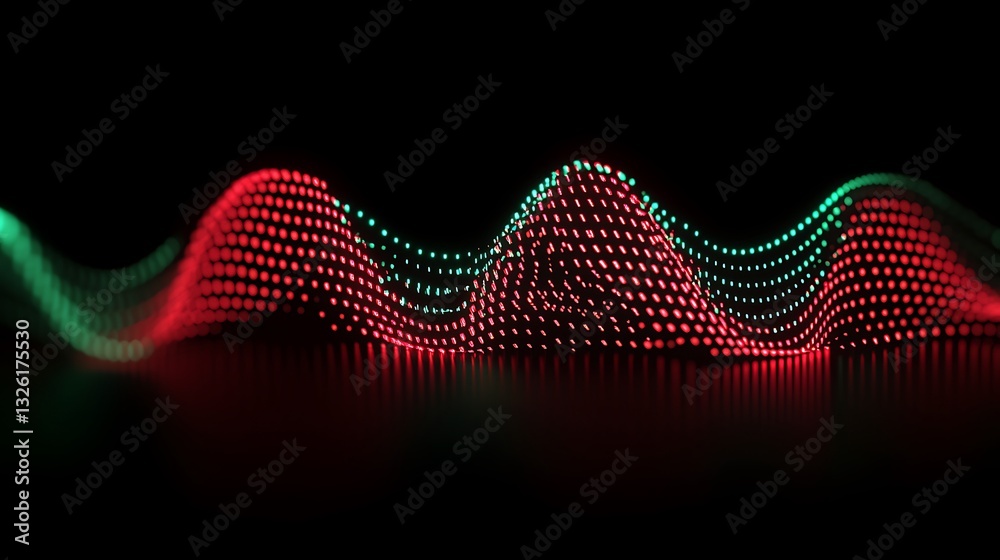 Poster abstract digital wave with red and green lights creating a mesmerizing visual effect on a dark backg