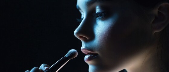 A close-up shot of someone holding a brush between their teeth, possibly for a creative task or to achieve a specific effect