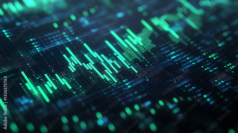 Poster abstract digital waveform visualization with neon lights creating a high-tech data environment