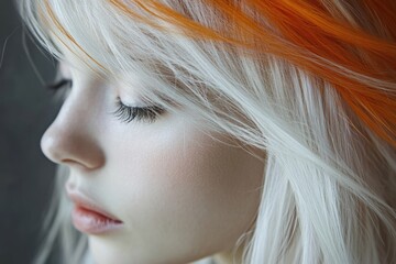 Naklejka premium Portrait of a young woman with vibrant orange hair, focusing on her facial features
