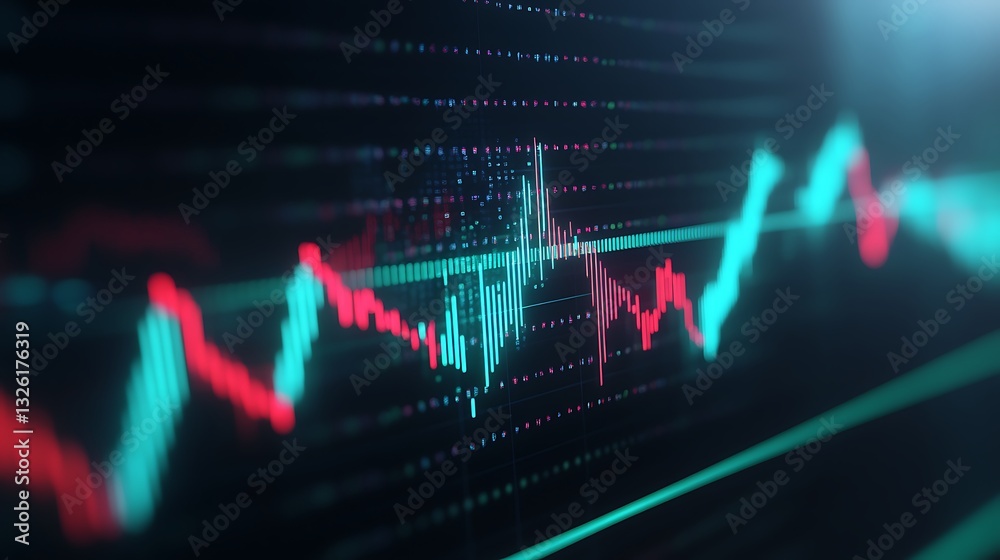 Poster abstract financial chart with colorful candlestick patterns and data visualization in digital stock 