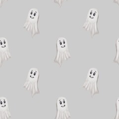 Obraz premium Cute smiling ghost pattern for Halloween decorations and crafts in cheerful colors