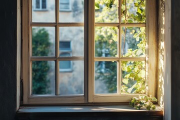 Fototapeta premium A window with a plant growing out of it, suitable for home decor or office use