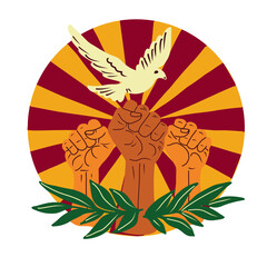 African american Juneteenth Freedom Day vector card with fists rised up and text Juneteenth.