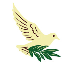 Vector illustration with  white dove carryng an olive  branch, symbol of peace.